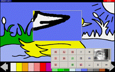 (2) Quick Glance zoom glass magnifies a detail in a coloring program